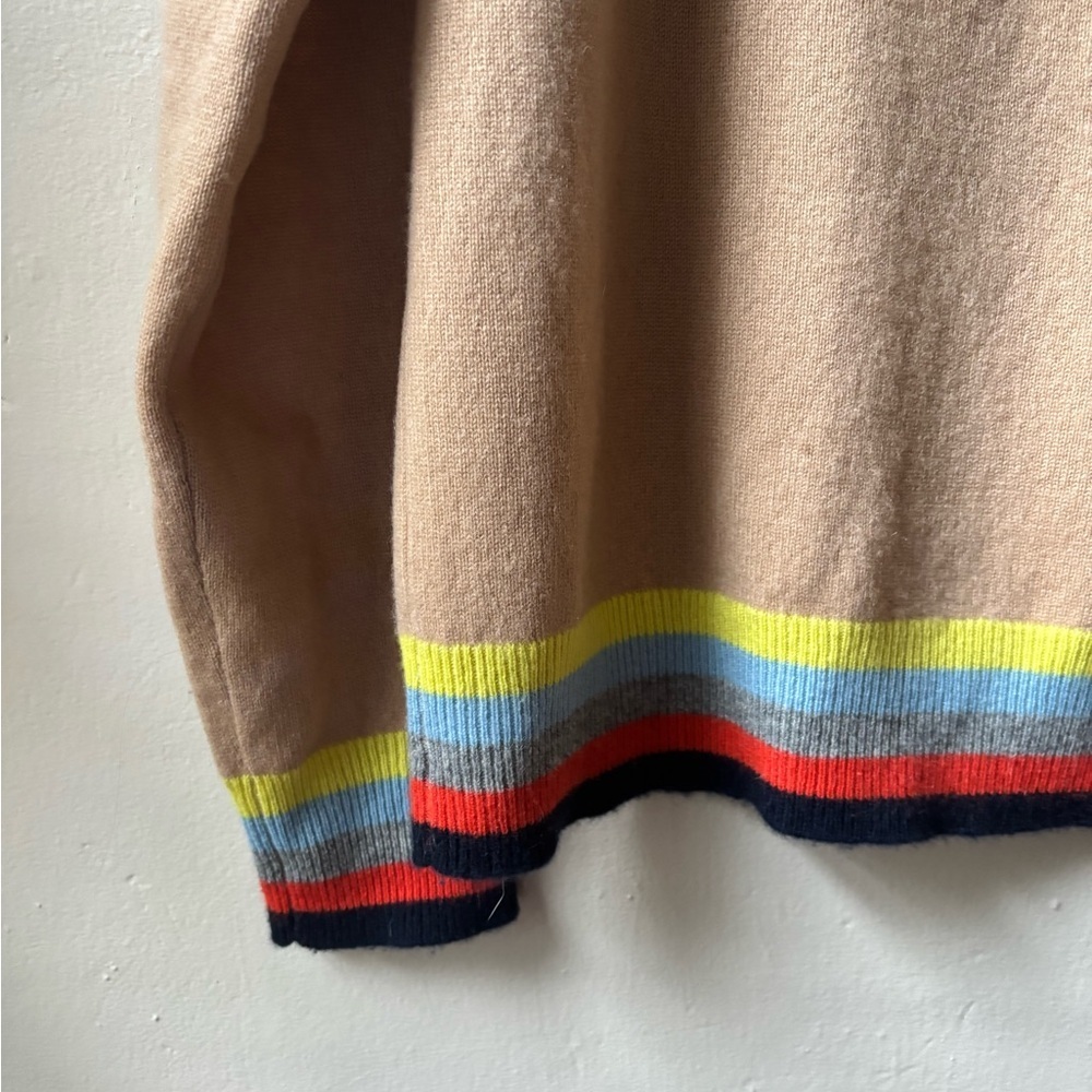 J. Society Cashmere Crew Neck Tan Sweater with Colorful Stripes - Picture 4 of 6